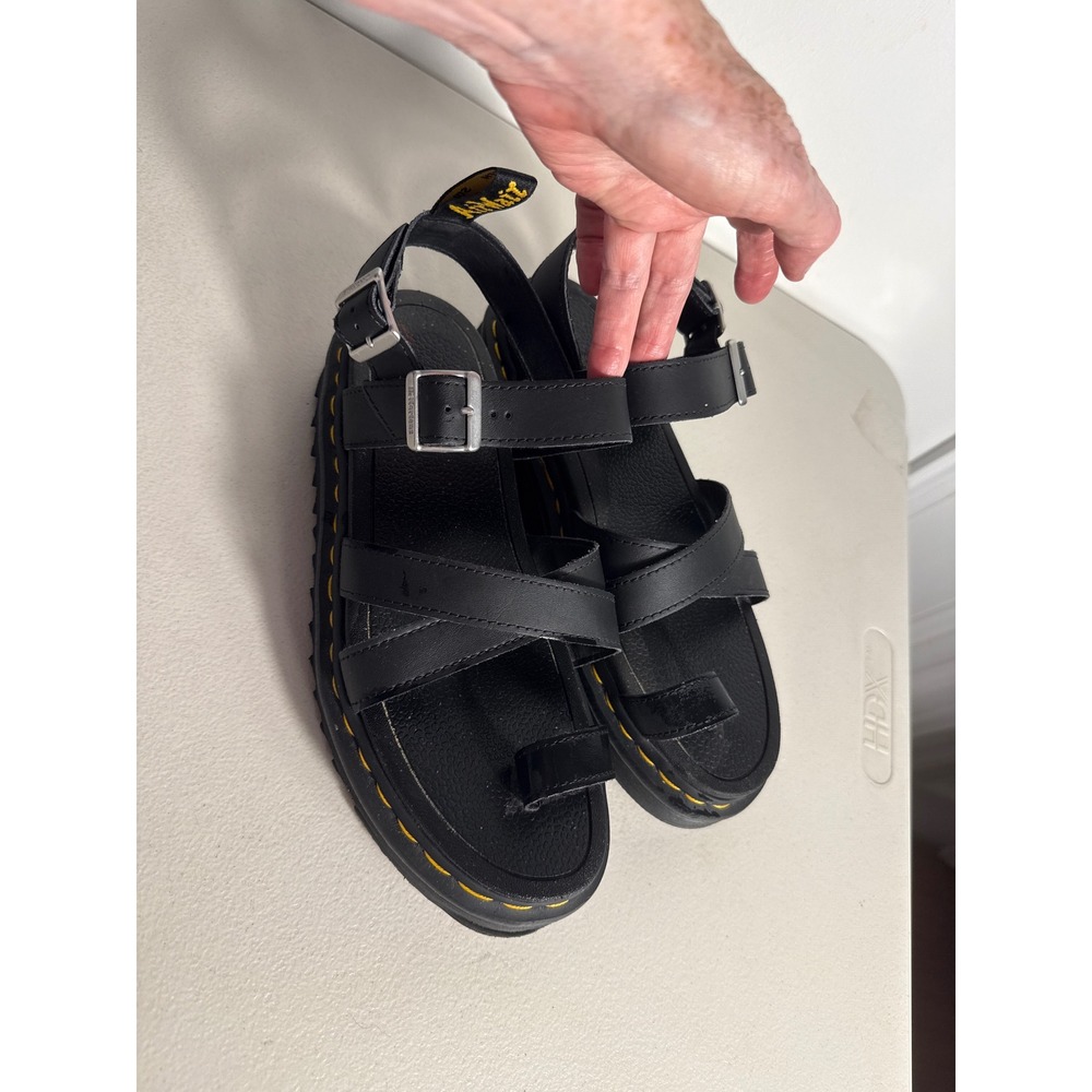 Dr. Martens Nartilla Black Leather Gladiator Toe Loop Platform Sandals Women 10